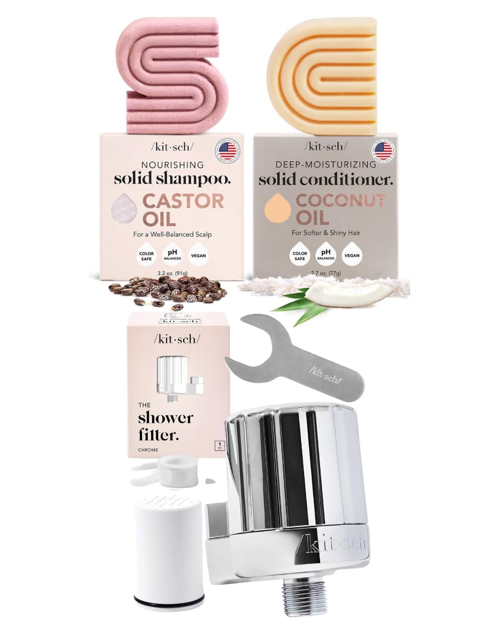 Castor Oil Shampoo + Coconut Oil Conditioner and Shower Filter Bundle C71591