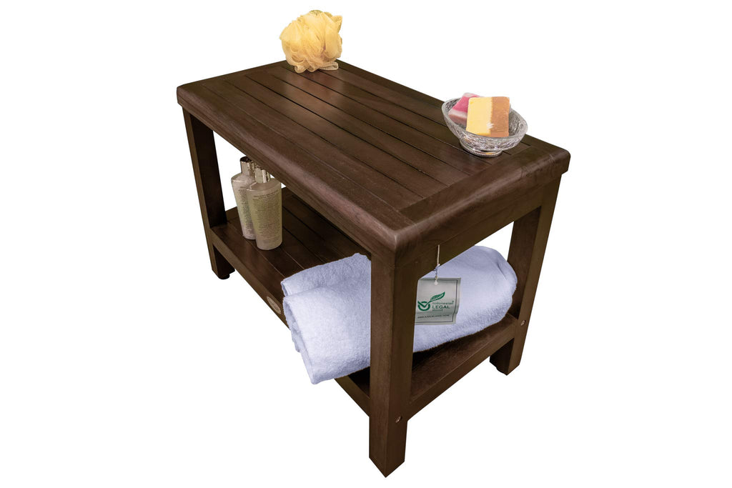 24" Teak Shower Bench with Shelf U54418