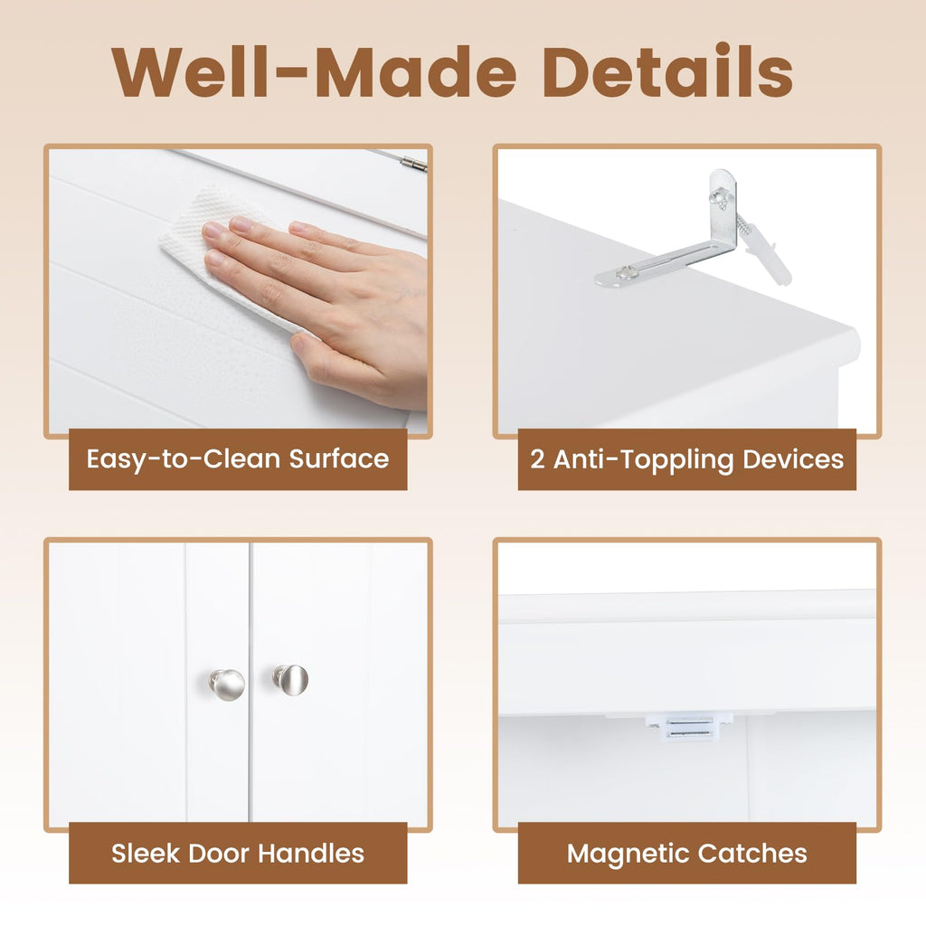 Over The Toilet Storage Cabinet with Doors and Adjustable Shelf, White Q75352