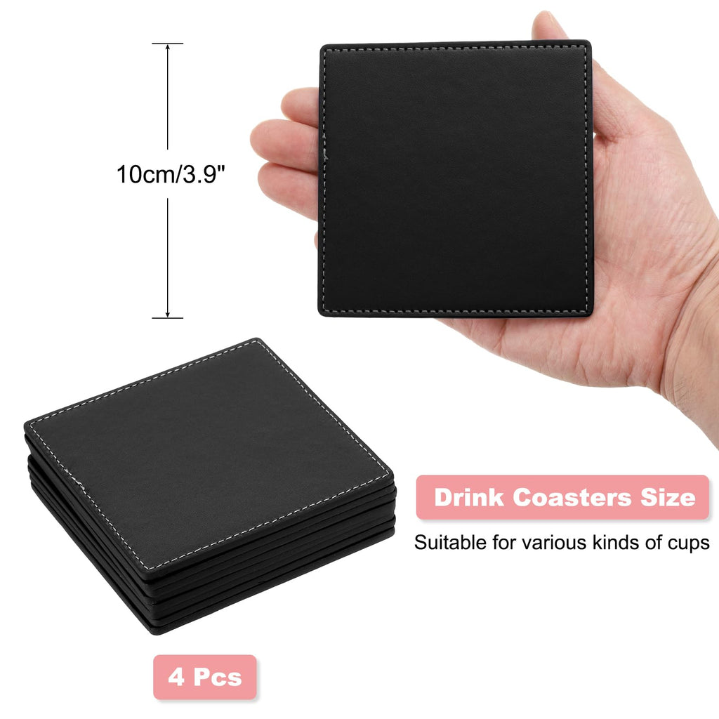 White Stitched Dual Sided Leather Coasters Set of 4 D47437
