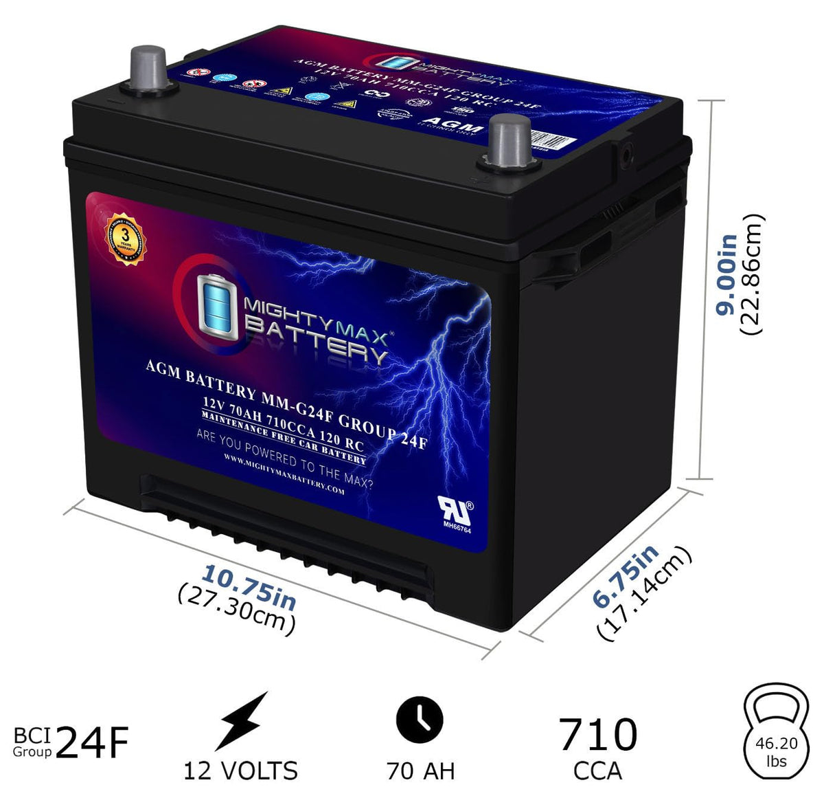 12V 70Ah AGM Replacement Battery W29987