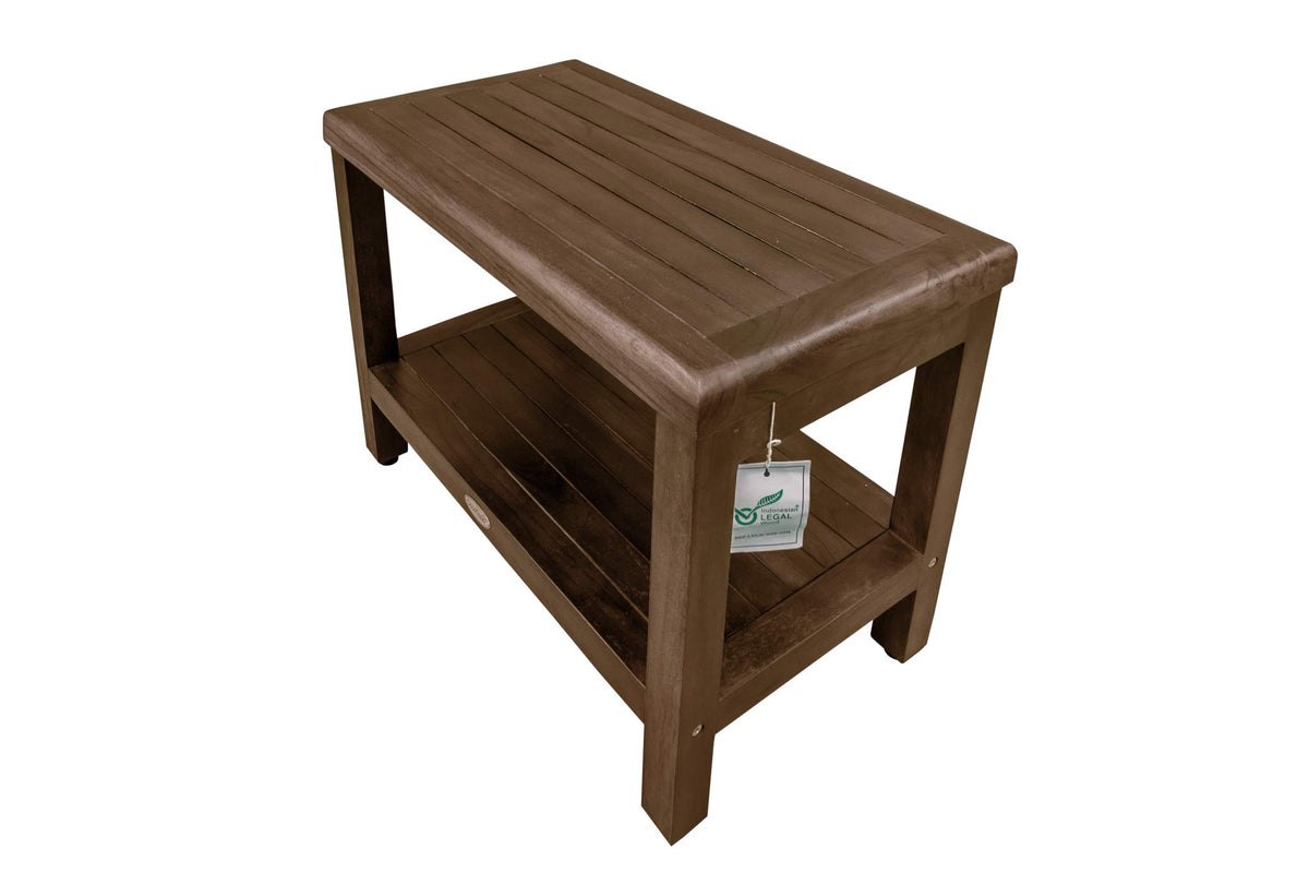 24" Teak Shower Bench with Shelf U54418