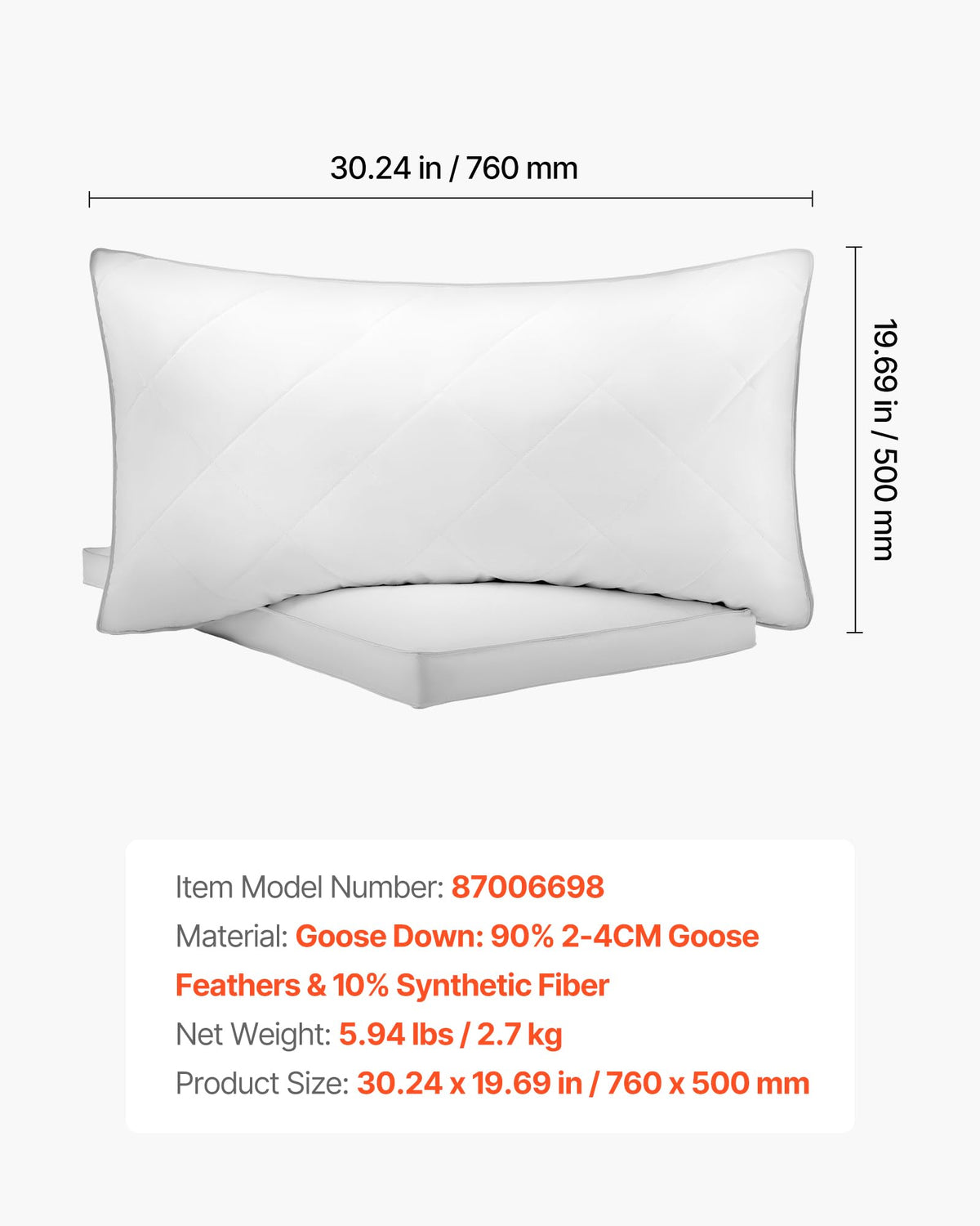 Queen Size White Set of 2 Bed Pillows M688