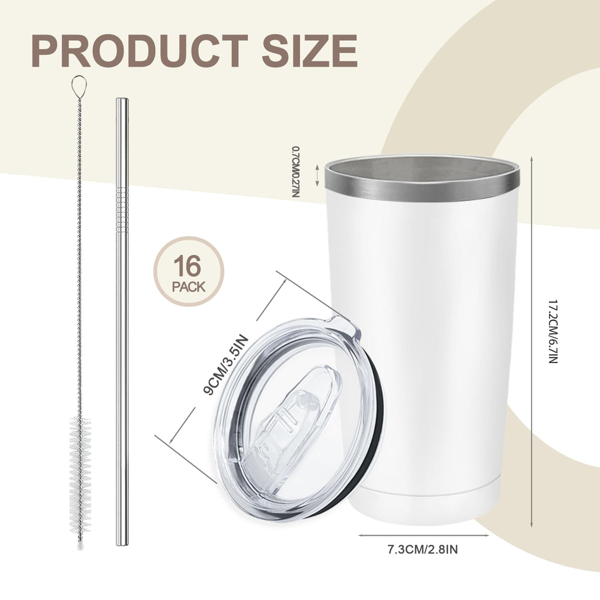 16 Pack Stainless Steel Insulated Tumbler 20oz White G7762