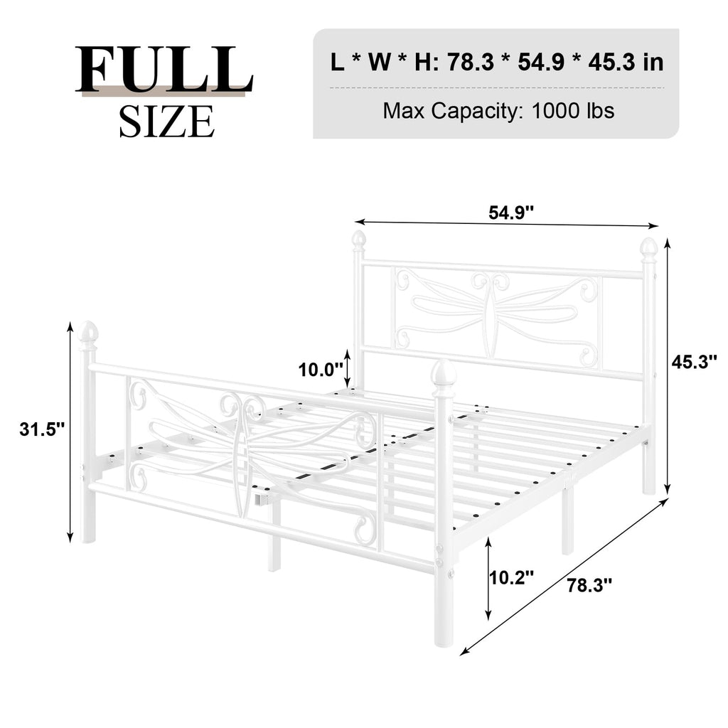 White Full Size Metal Platform Bed Frame S1326