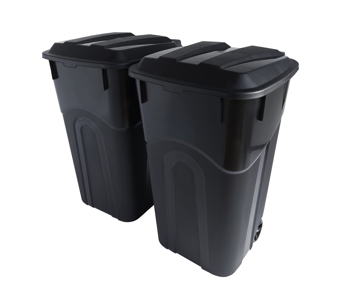 32 Gallon Black Wheeled Outdoor Garbage Can with Snap Lock Lid, 2 Pack U85225