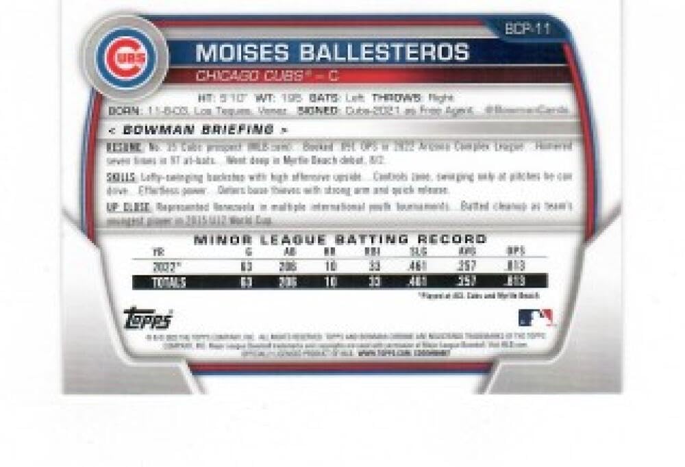 2023 Bowman Chrome Prospects Mojo Refractor Moises Ballesteros Rookie Card P824