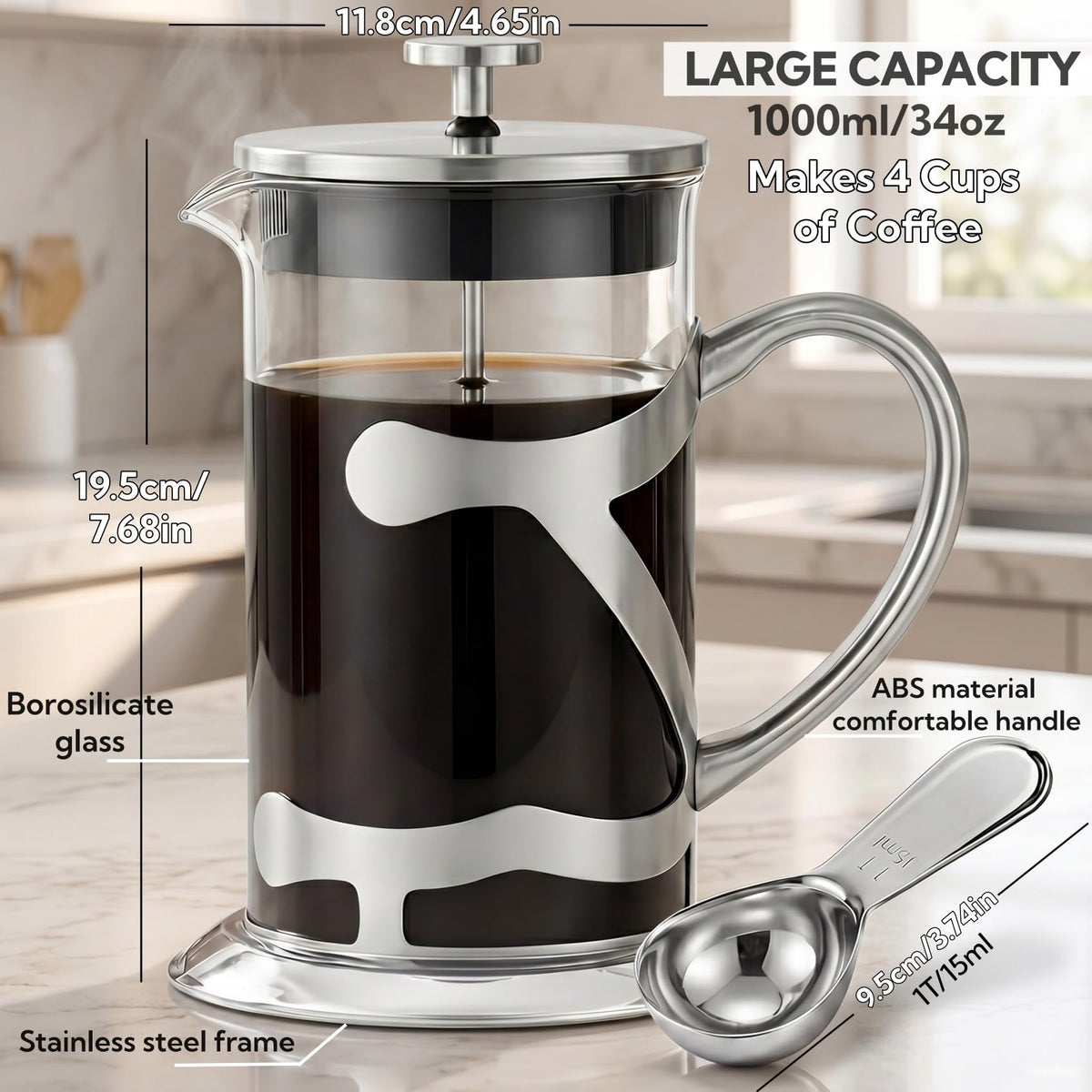 Stainless Steel French Press Coffee Maker 1L Z74689