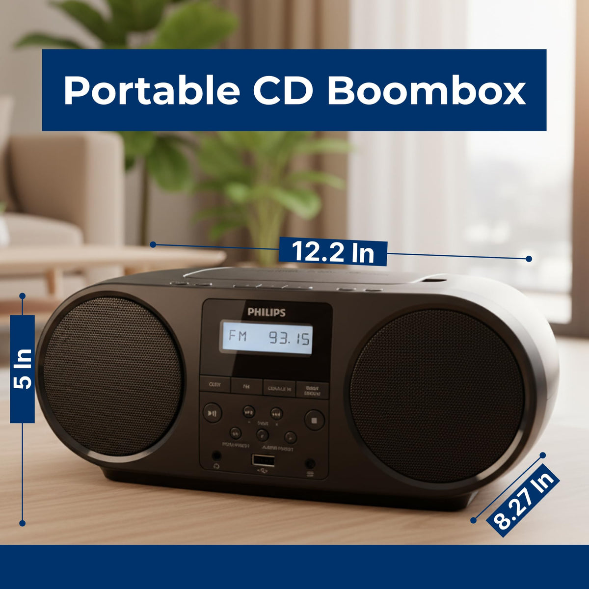 Portable CD Player Boombox with Bluetooth FM Radio USB Aux Input C82156