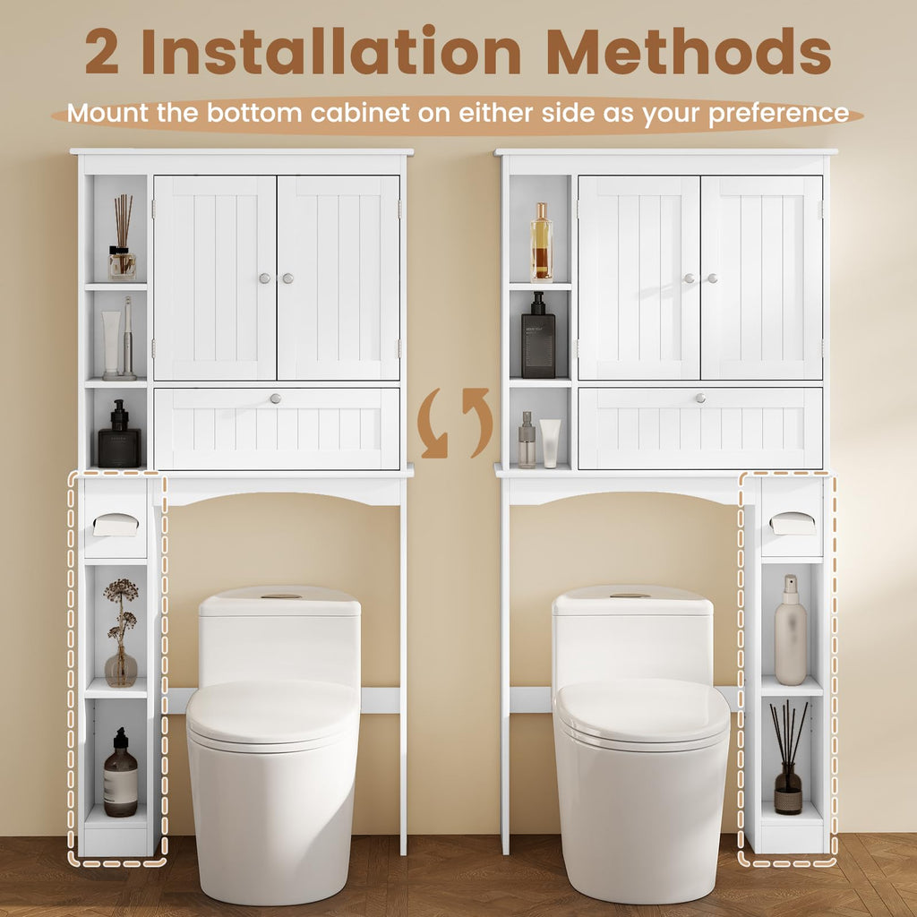 Over The Toilet Storage Cabinet with Doors and Adjustable Shelf, White Q75352