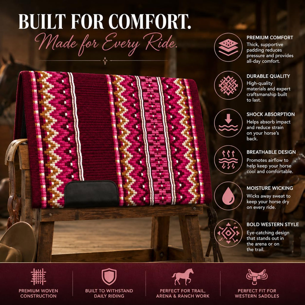 Burgundy Pink Tribal Horse Saddle Pad N864
