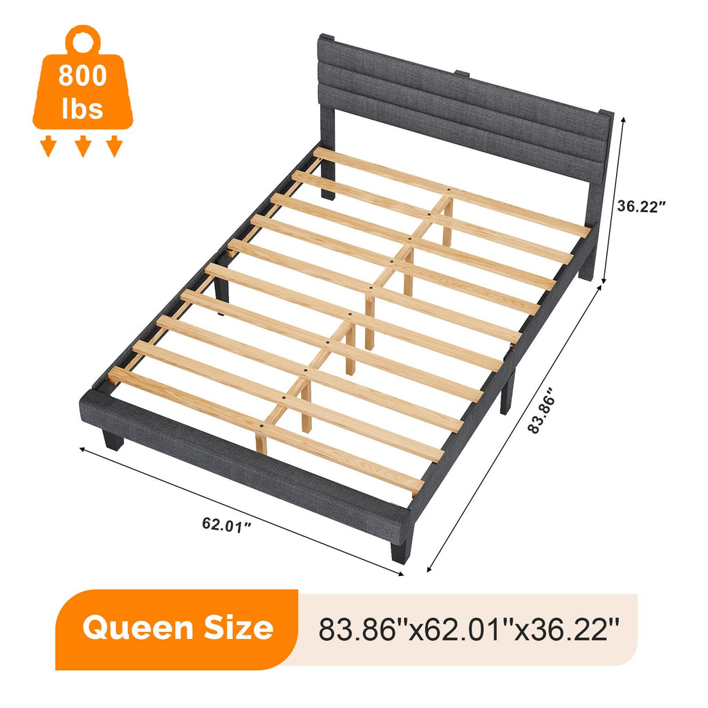 Queen Size Linen Fabric Upholstered Platform Bed Frame F246