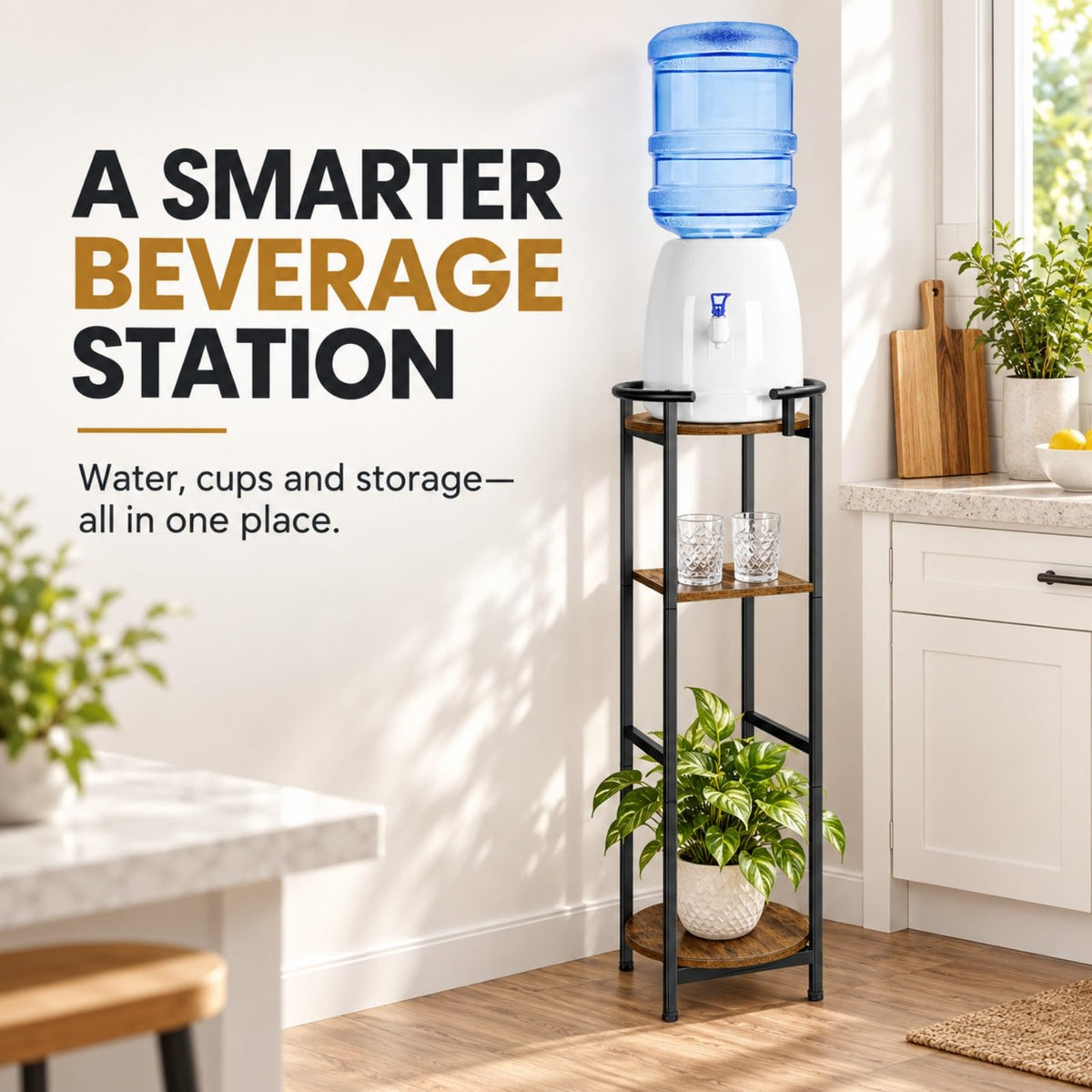 Wood 5 Gallon Water Dispenser Stand with Storage Shelf O259