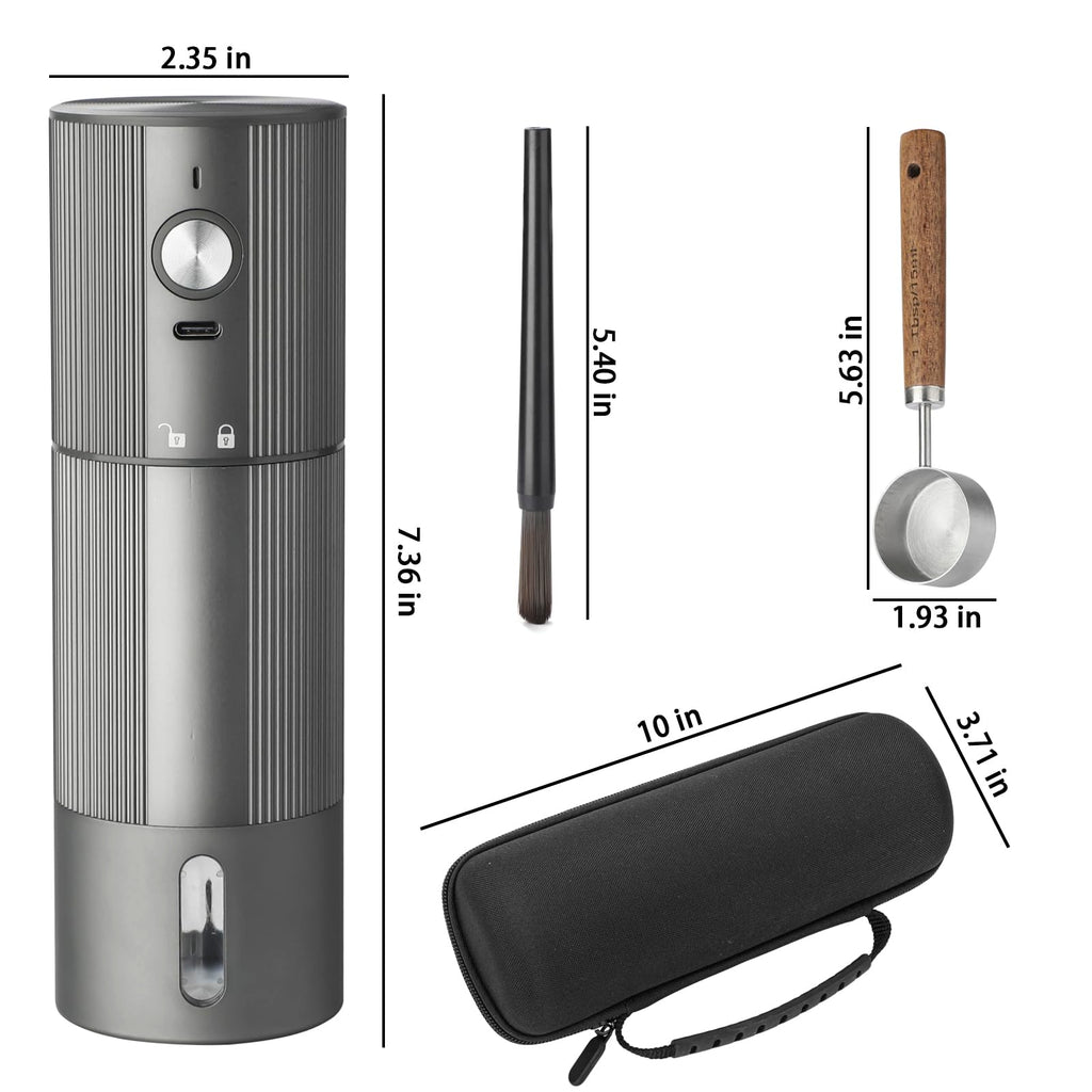 Portable Electric Burr Coffee Grinder, Stainless Steel Burrs, Grey O2342