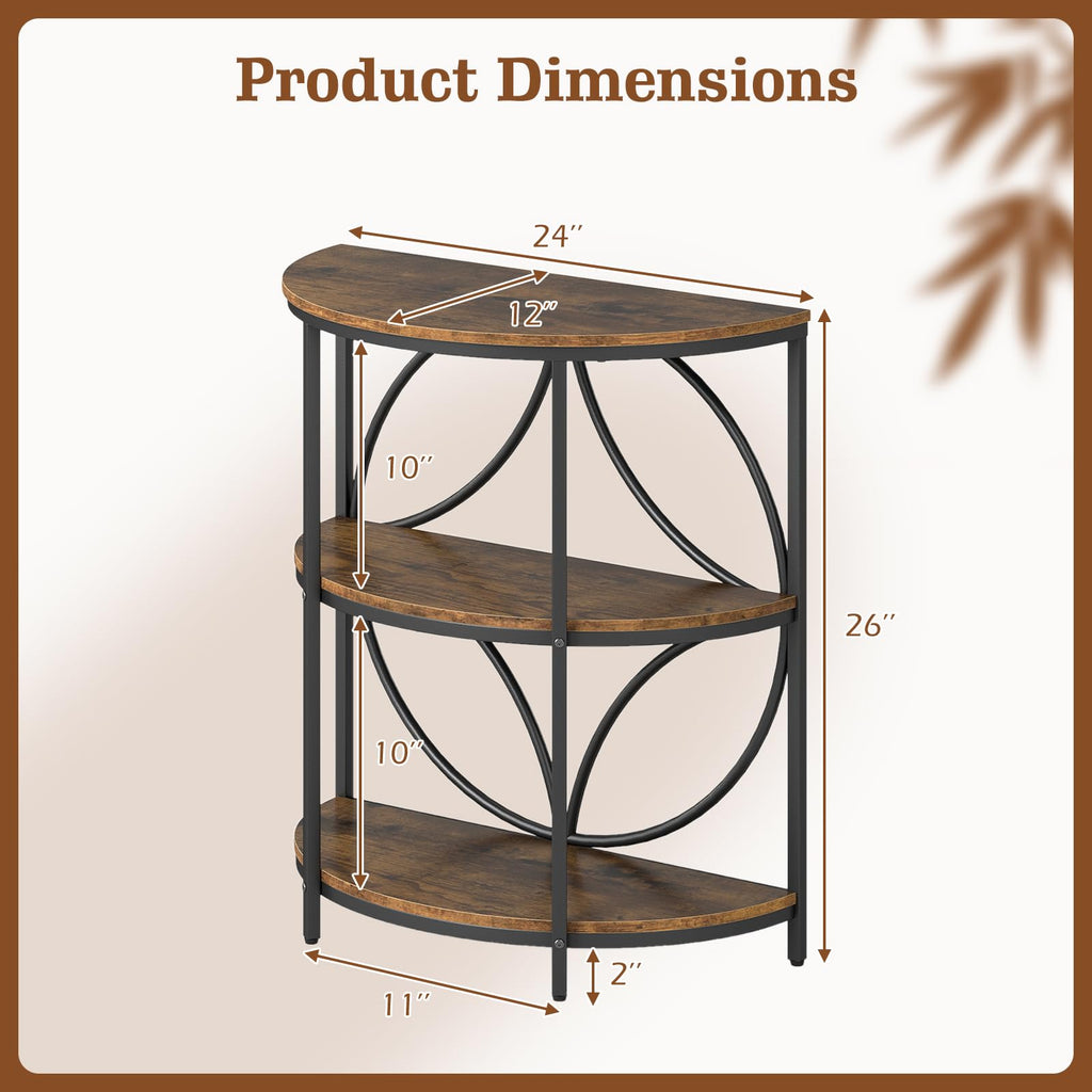 Half Round 3-Tier Sofa Side Table with Storage Shelves I92942