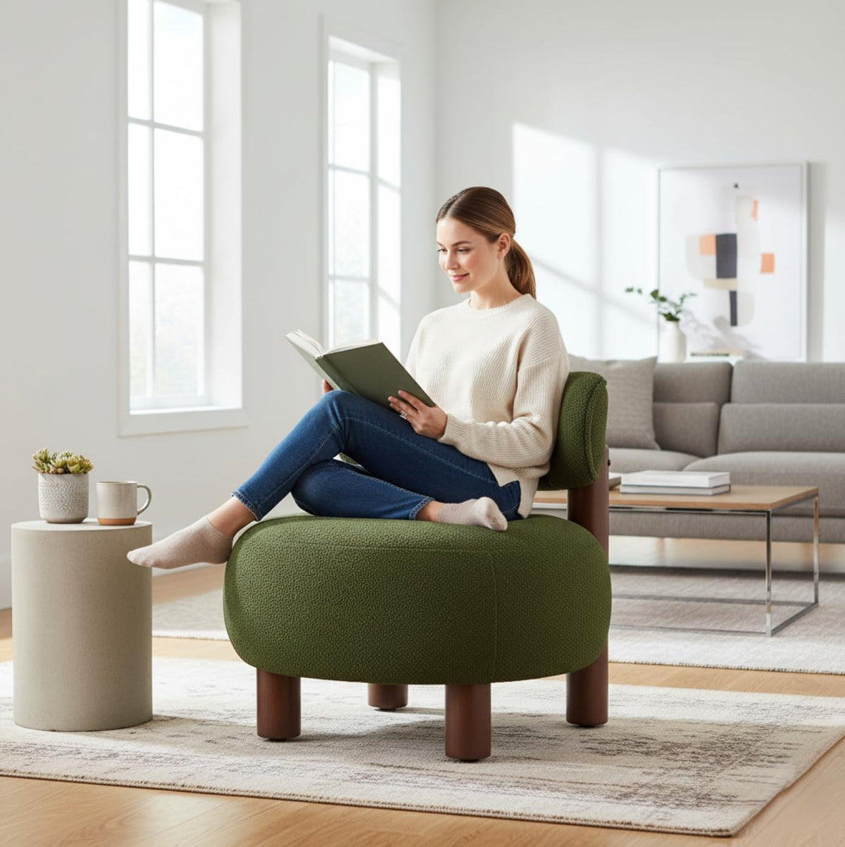 Green Boucle Accent Chair Set of 2 V8112