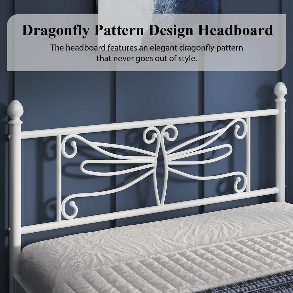 White Full Size Metal Platform Bed Frame S1326