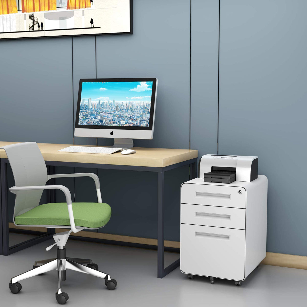 3 Drawer White Metal Filing Cabinet with Lock J7656