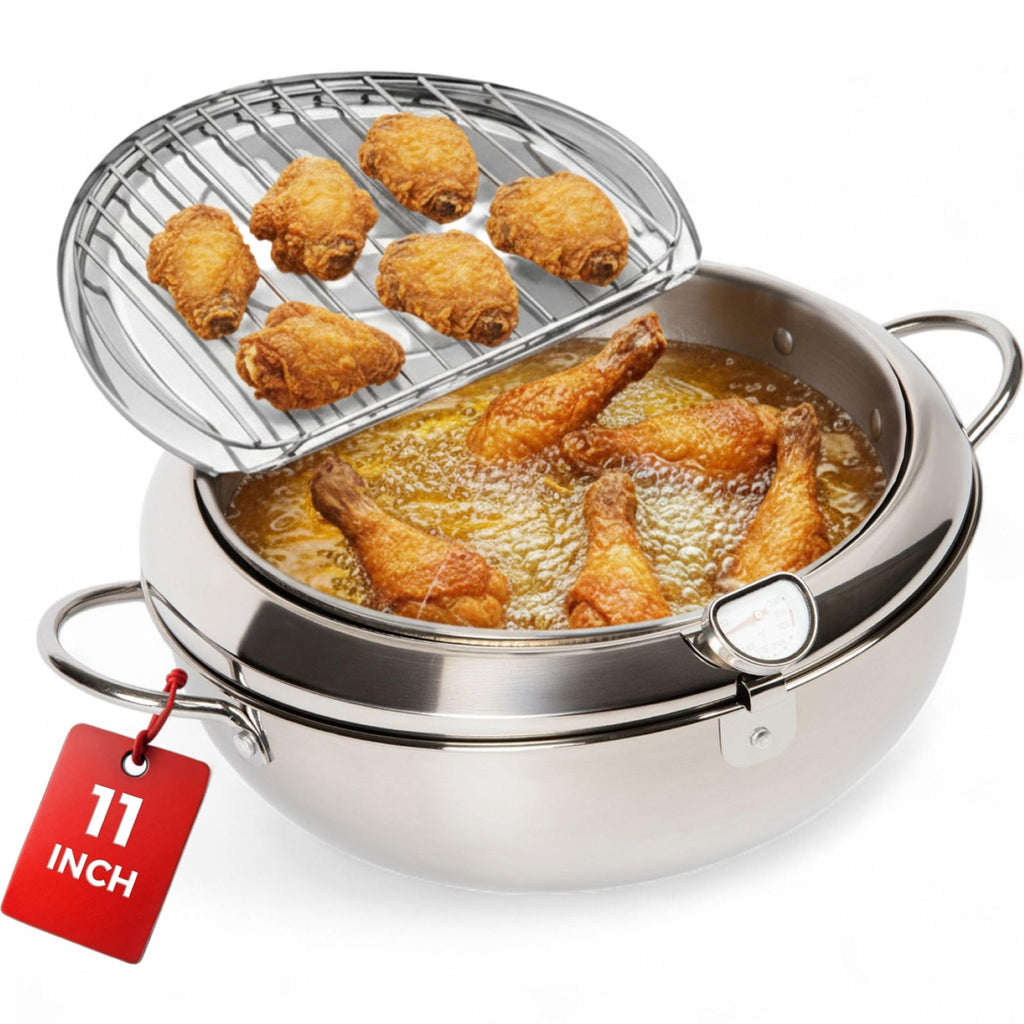 11-Inch Stainless Steel Deep Fryer Pot with Oil Thermometer Q105848