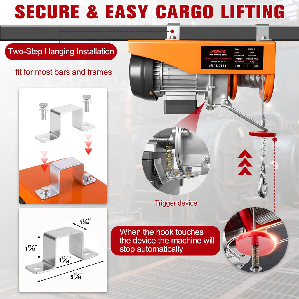 1320Lbs Electric Hoist with 13ft Remote Control F800687
