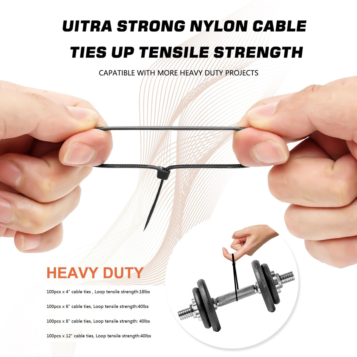 Black Assorted Sizes Nylon Cable Zip Ties 400 Pack J10248