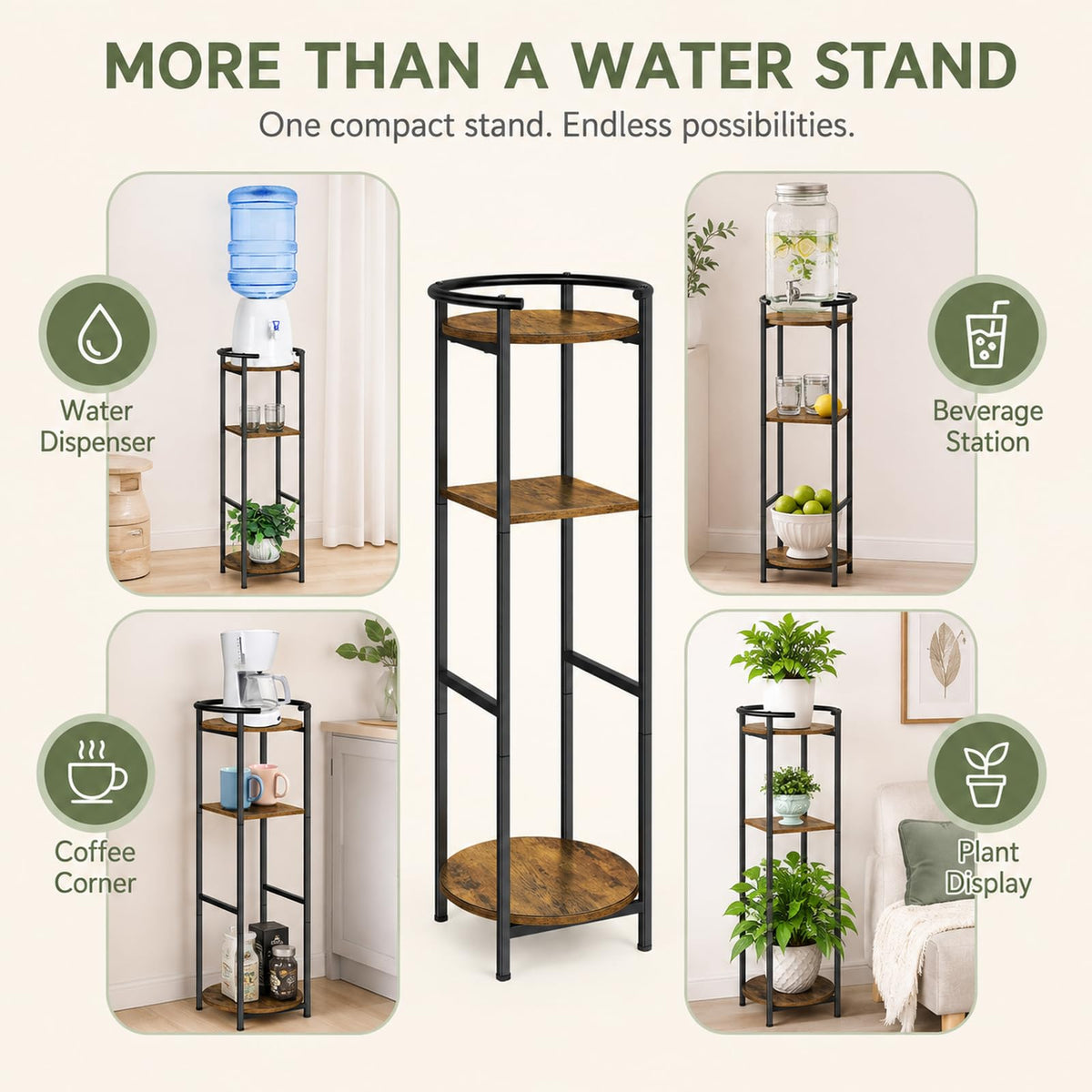 Wood 5 Gallon Water Dispenser Stand with Storage Shelf O259