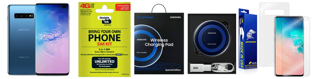 128GB Prism Blue Unlocked Smartphone with Charging Pad and Screen Protector E76432