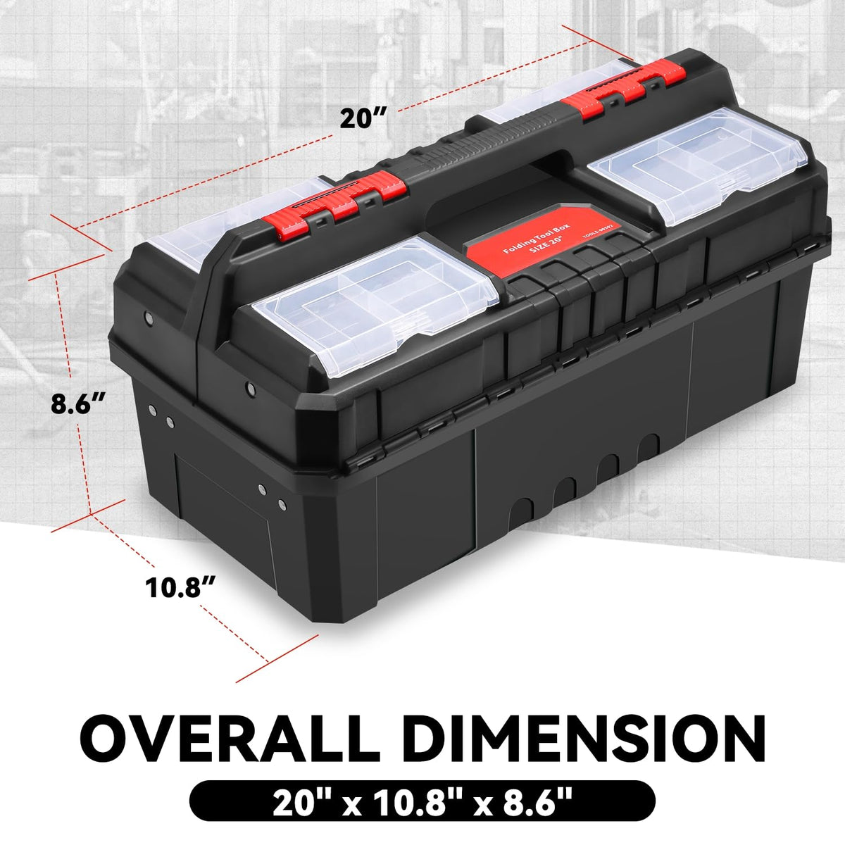 Foldable 2-layer Tool Box with Non-Slip Handle Tray Storage, Red U95238
