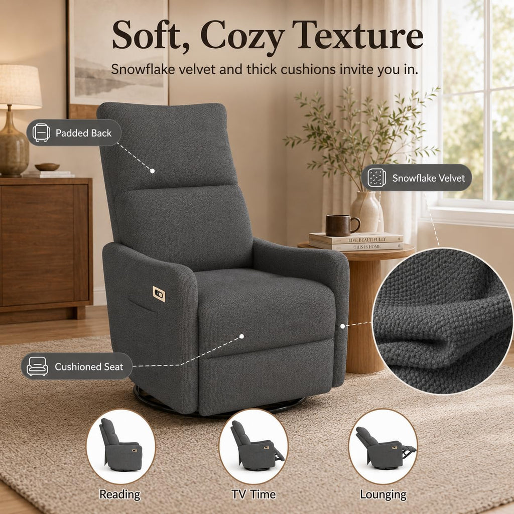 Dark Gray Swivel Rocker Recliner Chair W672