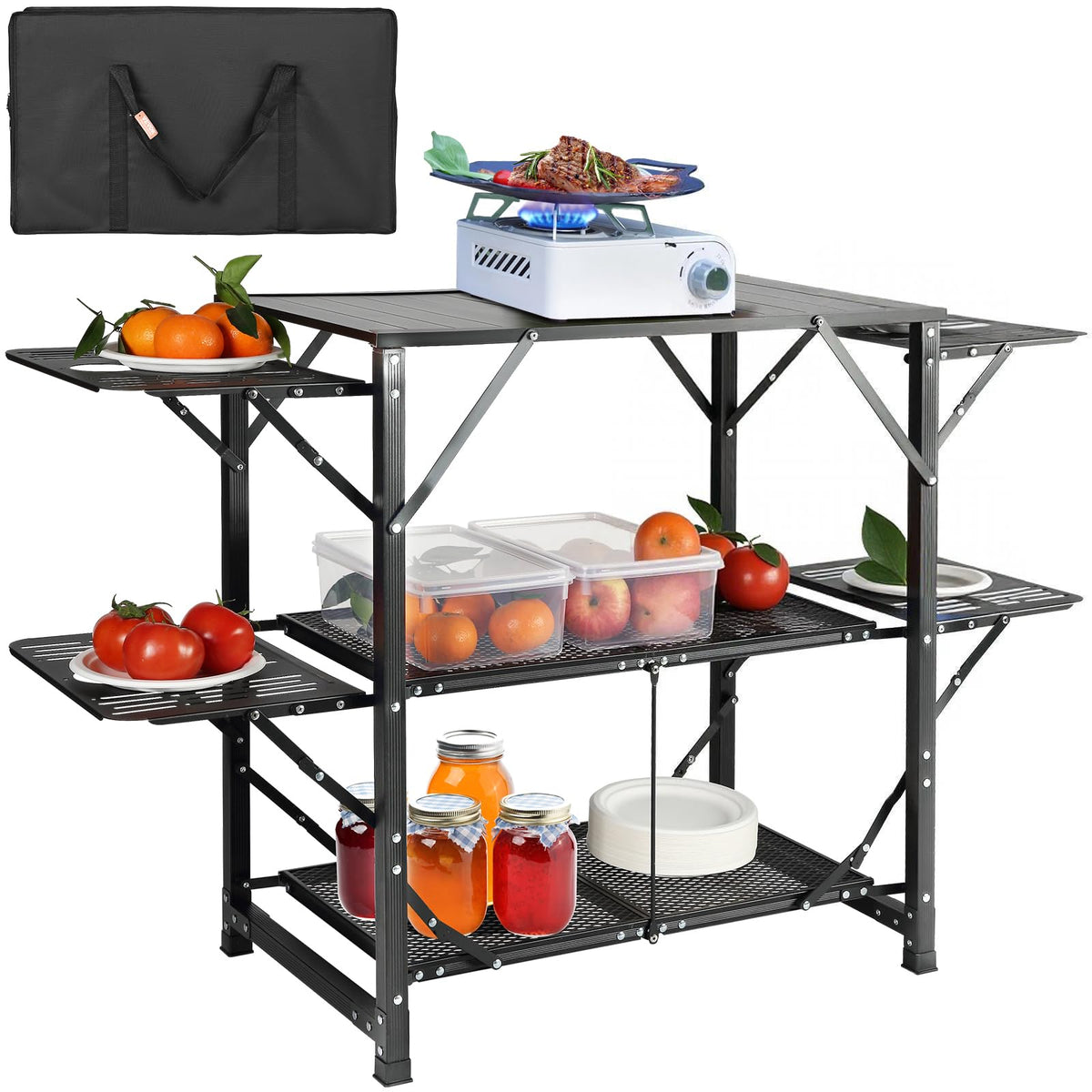 Aluminum Folding Camping Kitchen Table with 2 Shelves X5627