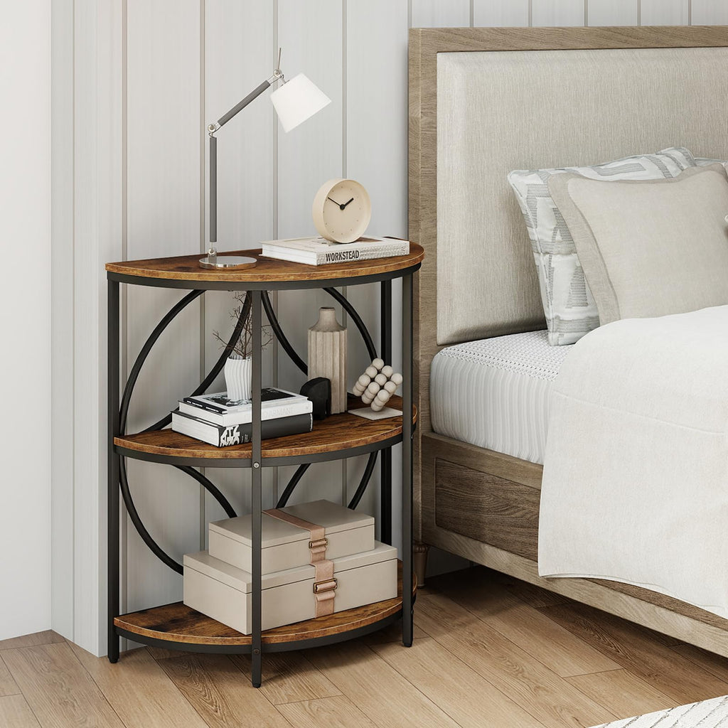 Half Round 3-Tier Sofa Side Table with Storage Shelves I92942