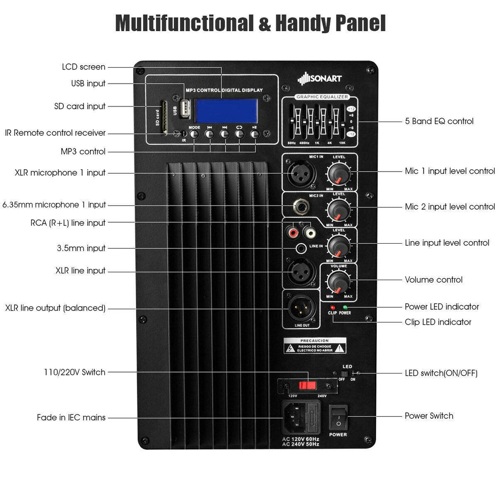 15" 1500W 2-Way Portable PA Speaker System I7132
