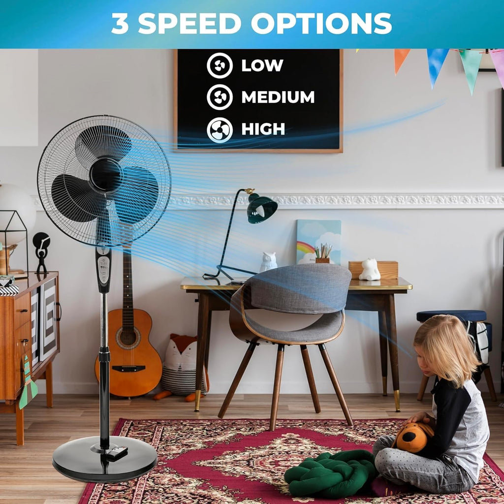 18" Oscillating Pedestal Fan with Remote Control, 3 Speed, Adjustable Height & Tilt Z616182