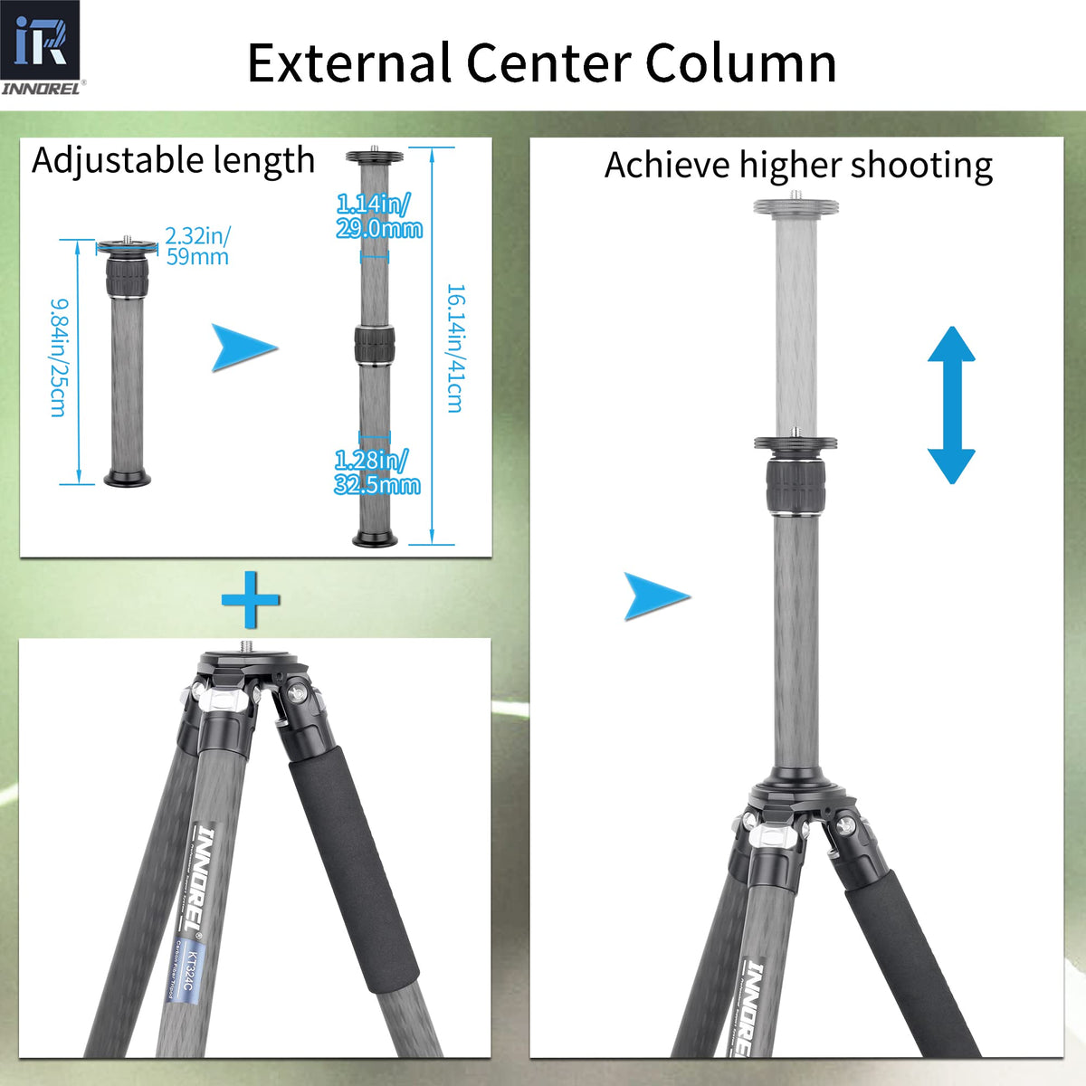 Carbon Fiber Tripod Without Head Portable Compact Travel Tripod 55lbs Max Load X281589