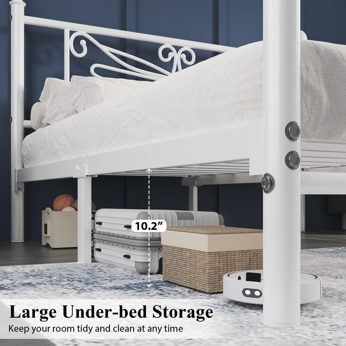 White Full Size Metal Platform Bed Frame S1326
