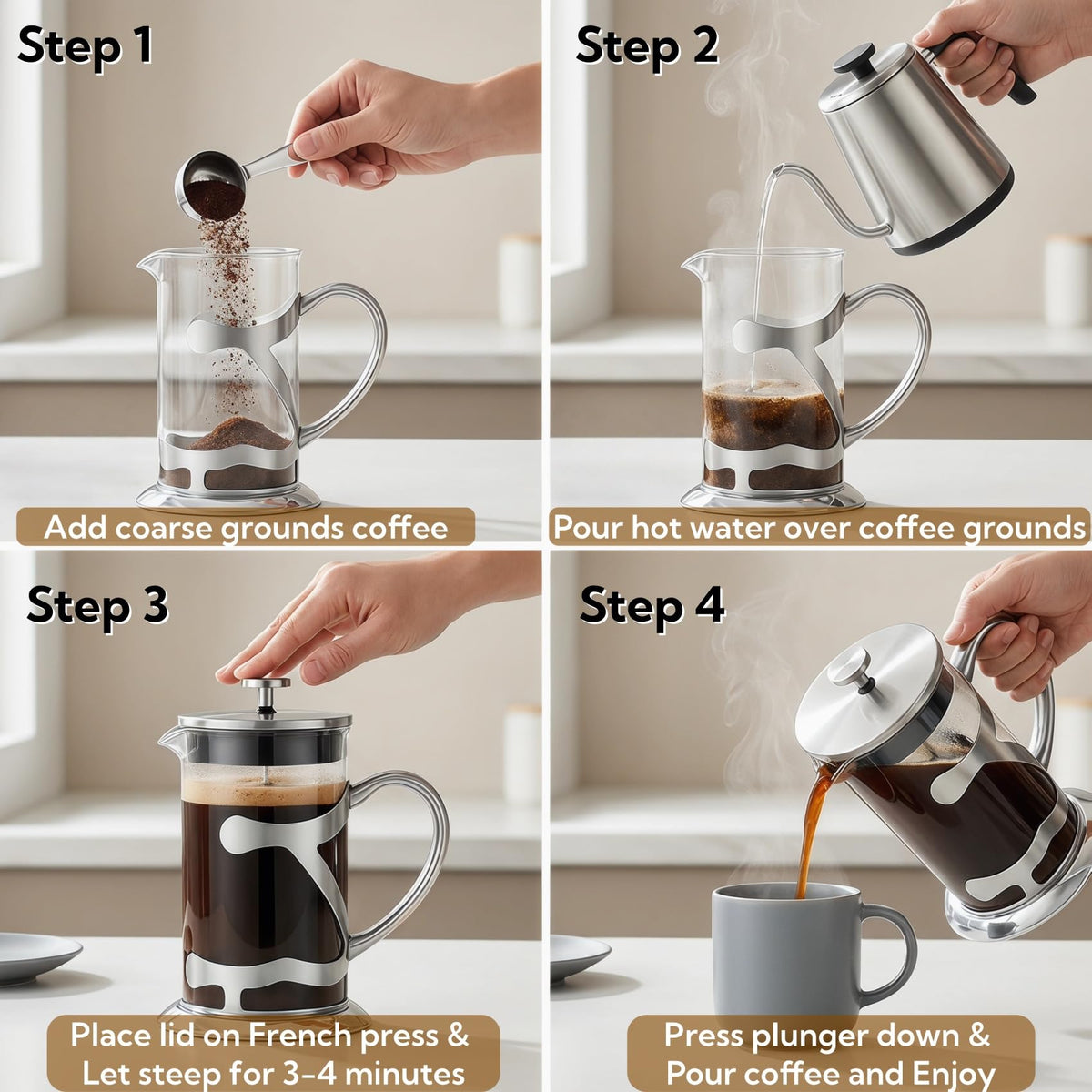 Stainless Steel French Press Coffee Maker 1L Z74689