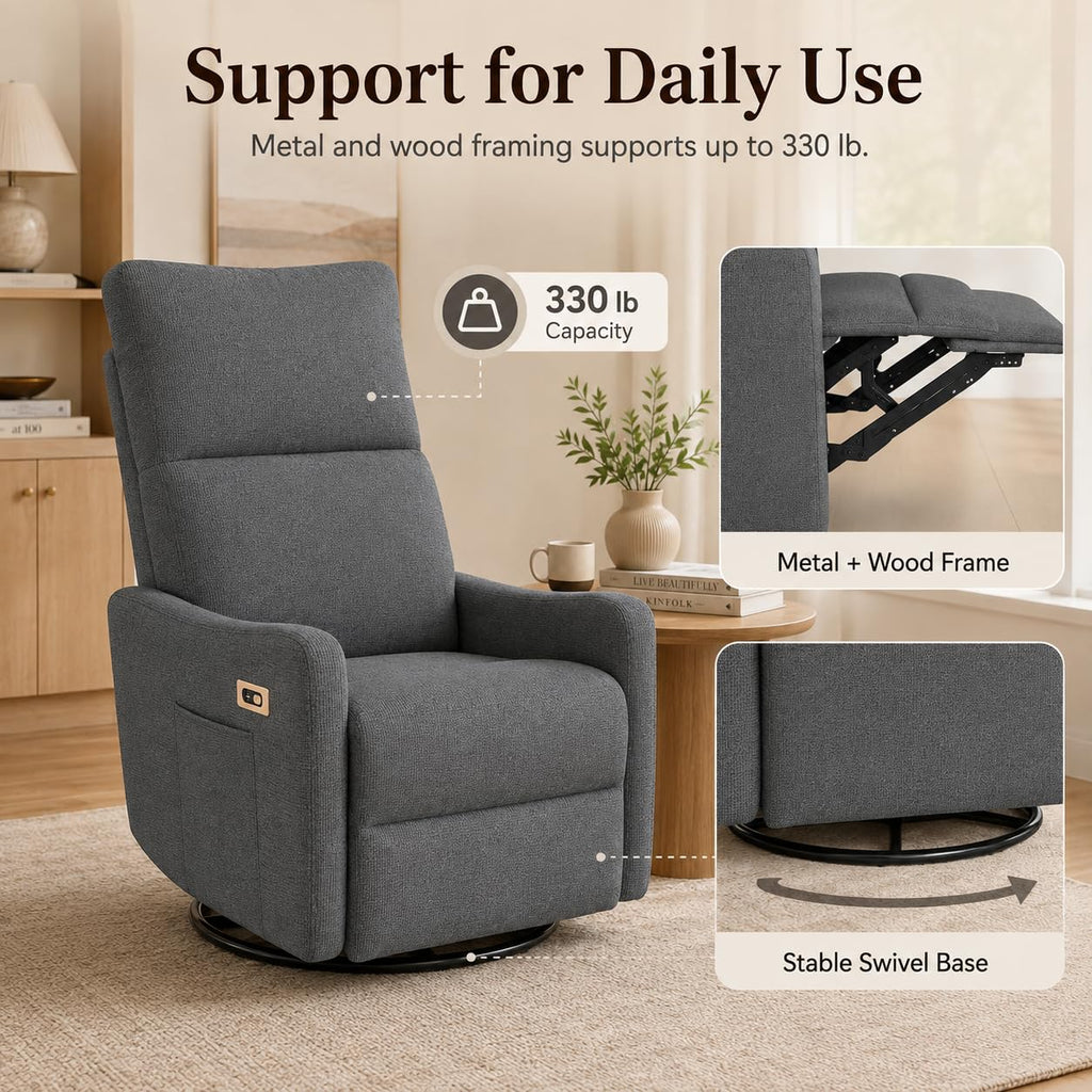 Dark Gray Swivel Rocker Recliner Chair W672