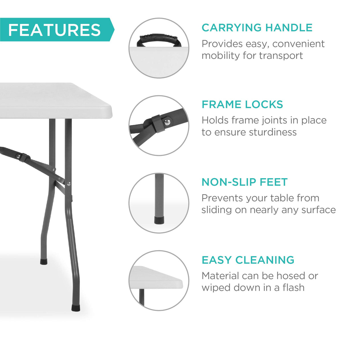 6ft White Plastic Folding Table U12064