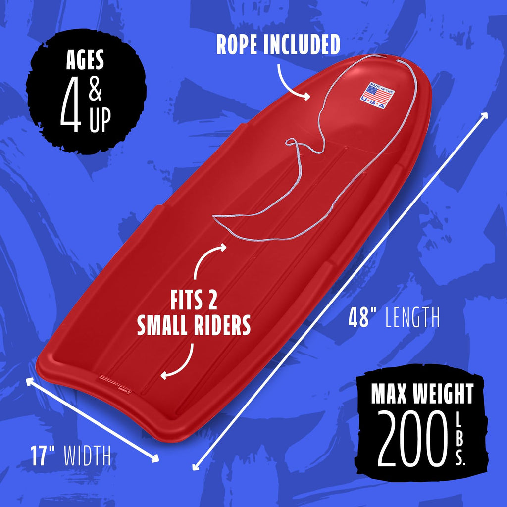 Red 48 Inch Plastic Toboggan Snow Sled Z2391