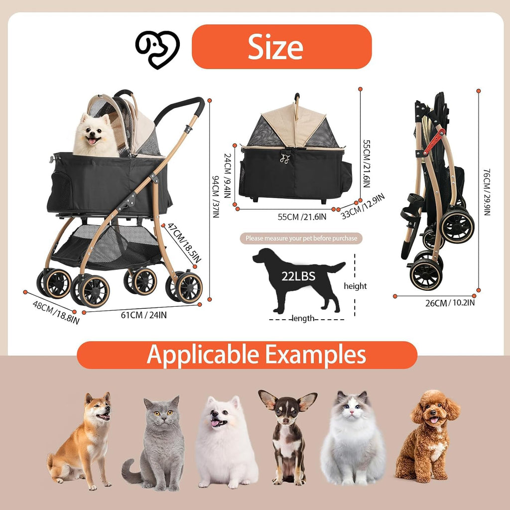 Pet Stroller with 4 Pu Wheels Foldable Z788