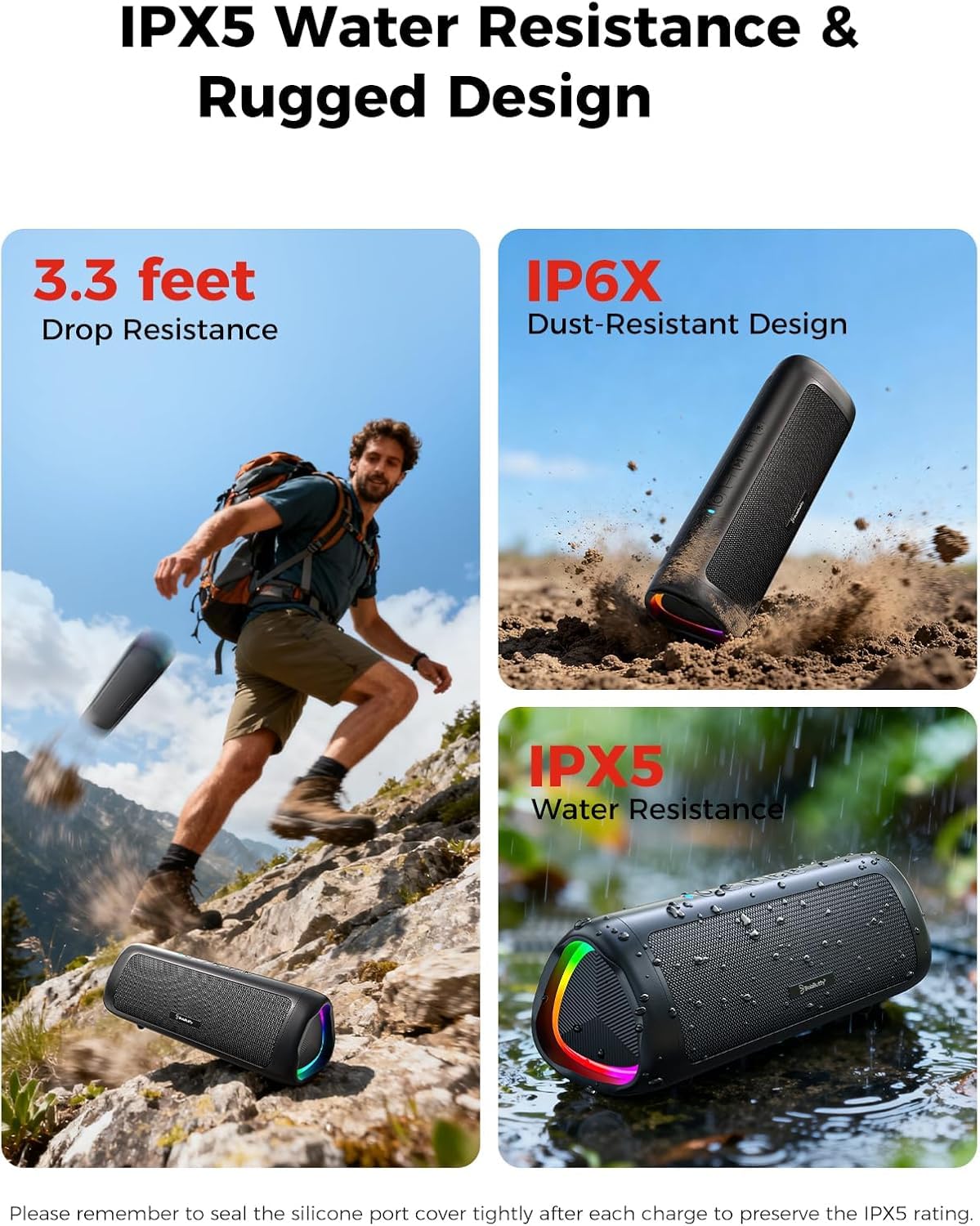 20W Portable Wireless Bluetooth Speaker, IPX5 Waterproof, Black F962247