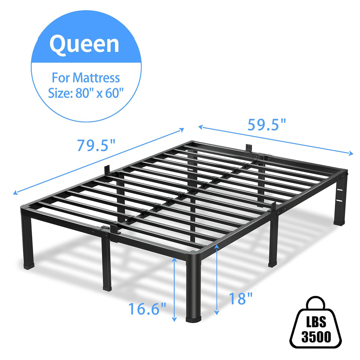 18 Inch Queen Bed Frame with Round Corners Z453