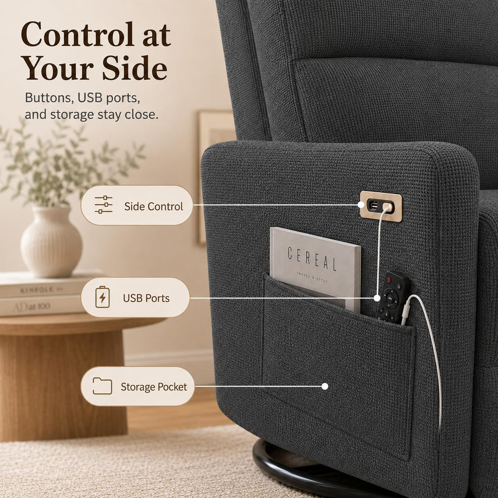 Dark Gray Swivel Rocker Recliner Chair W672