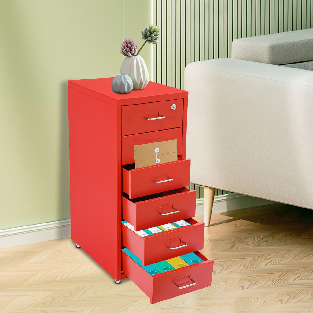 6 Drawer Metal Rolling File Cabinet with Lock J738