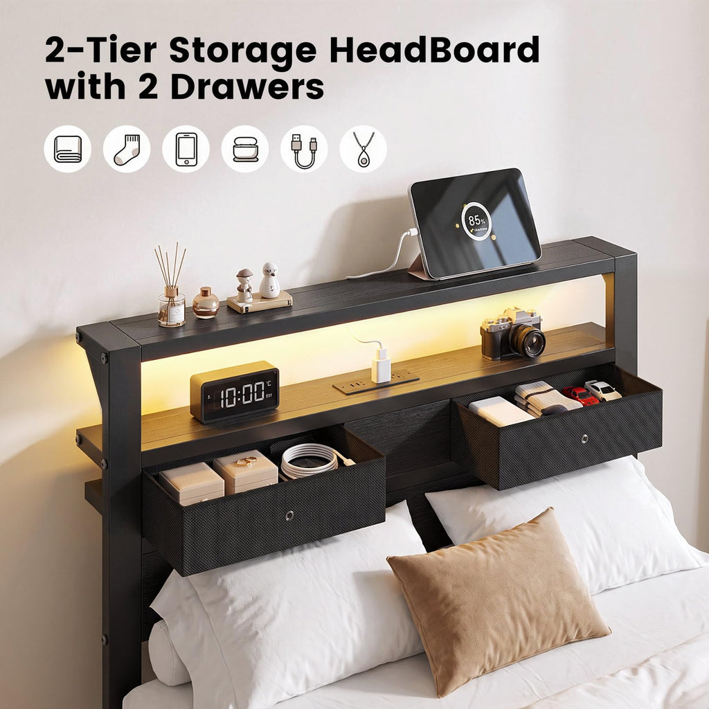 Twin Size Bed Frame with Storage Headboard and 2 Drawers N40602