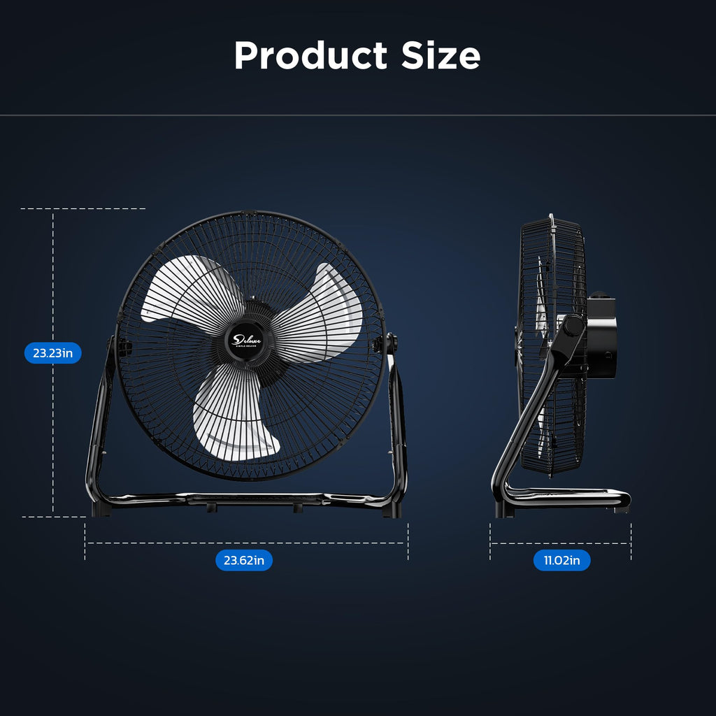 20 Inch 3-Speed High Velocity Metal Industrial Floor Fan, Black J19882