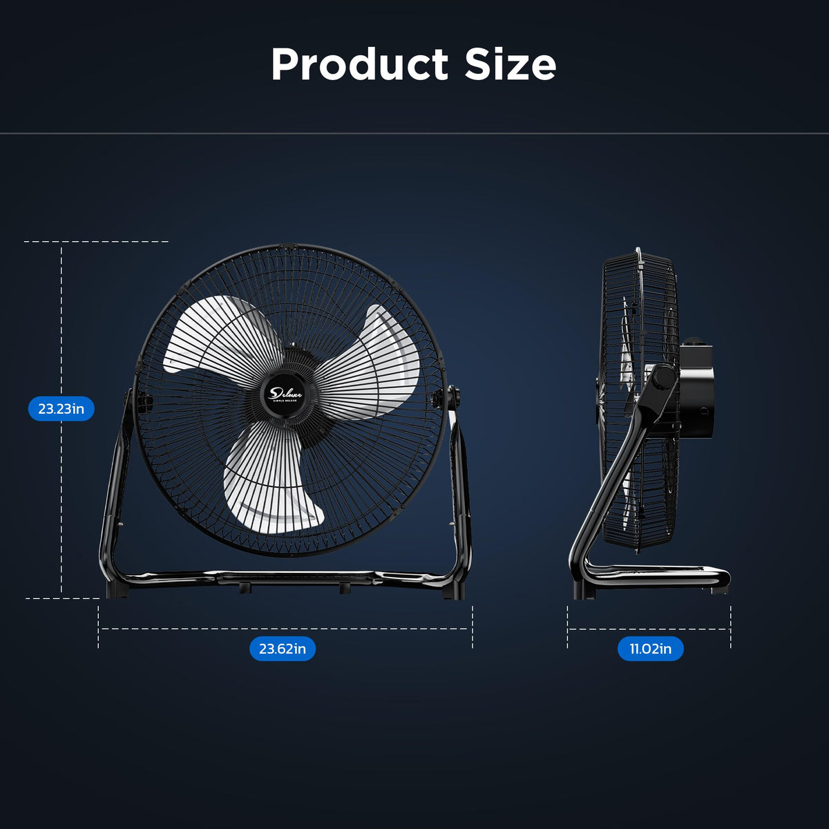 20 Inch 3-Speed High Velocity Metal Industrial Floor Fan, Black J19882