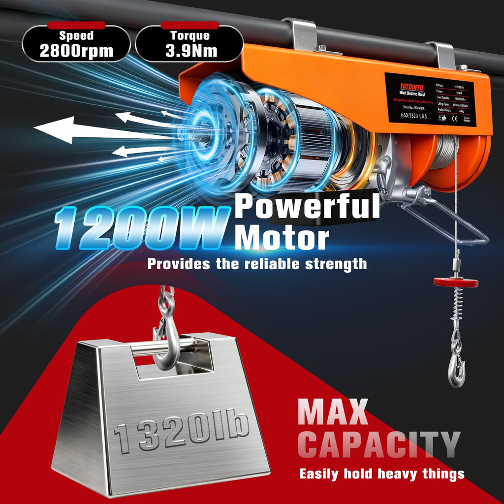 1320Lbs Electric Hoist with 13ft Remote Control F800687