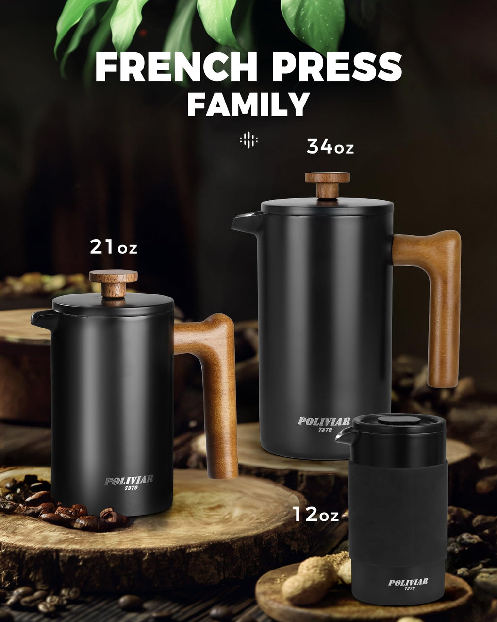 French Press Coffee Maker, 21oz, Black W237860