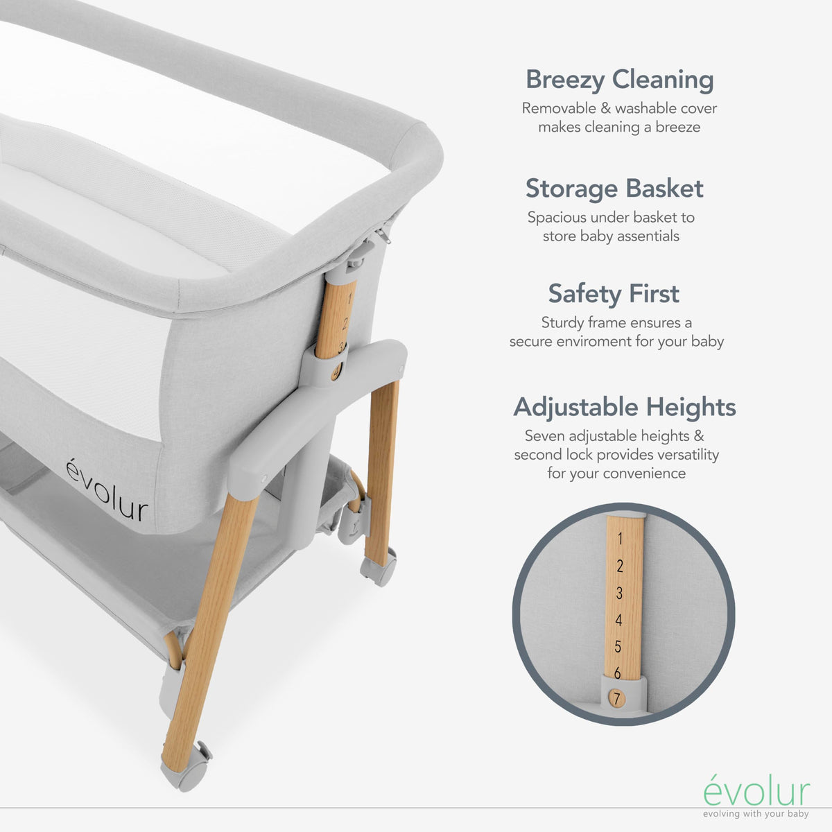 Portable Bassinet with Wheels and Storage Basket A16604